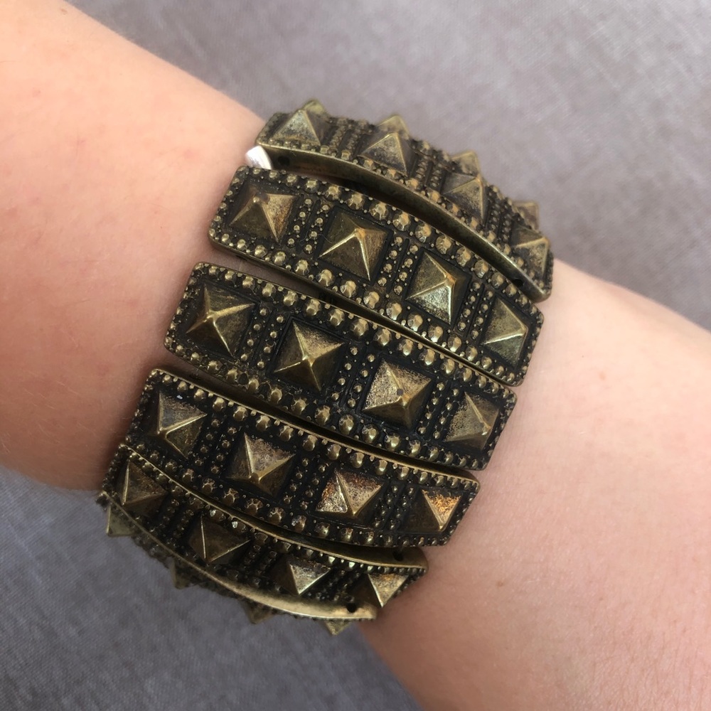 Stretchy Bronze Gold Spike Cuff Bracelet